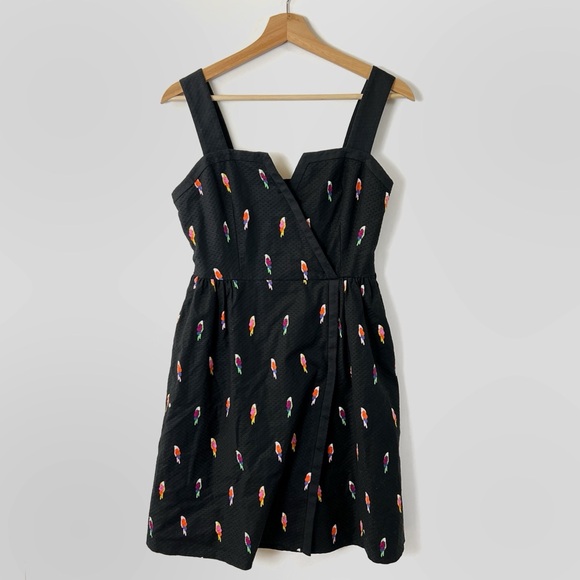 NWT Kate Spade Flock Party Jacquard Mini Dress Black Pink Parrots Size 6 - Picture 1 of 10
